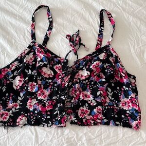Floral Lace-Up Crop Top